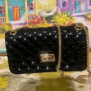 SHEIN Black Quilted Shoulder Bag with Gold Chain